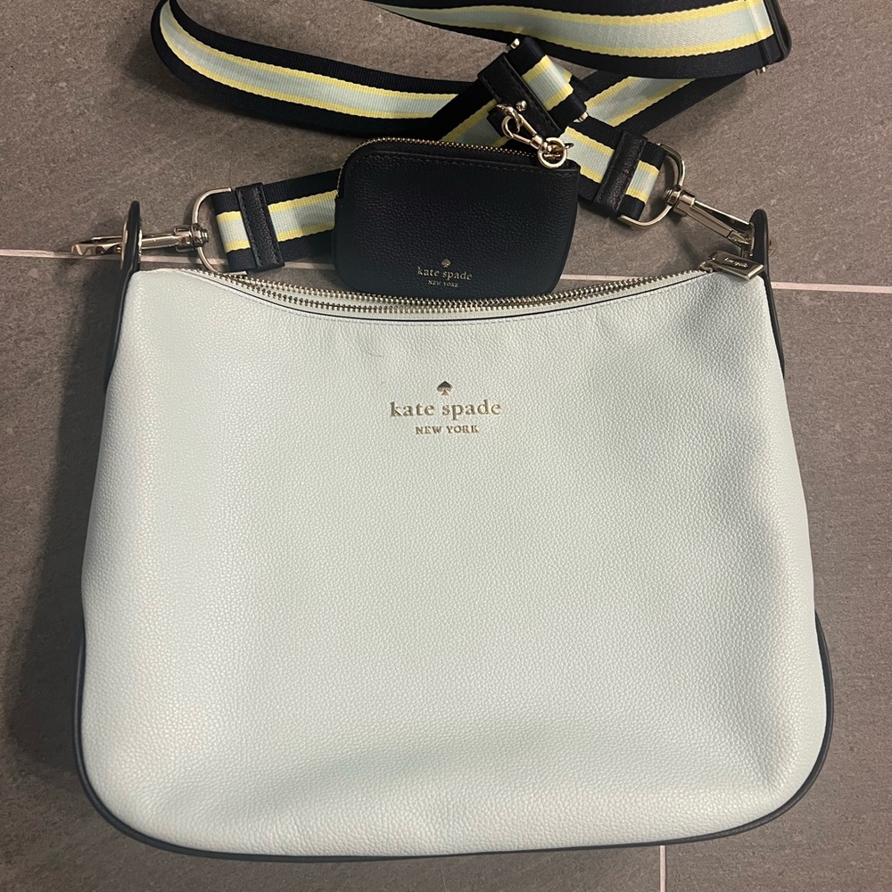 kate spade Light Blue Crossbody with Black Trim and Striped Strap